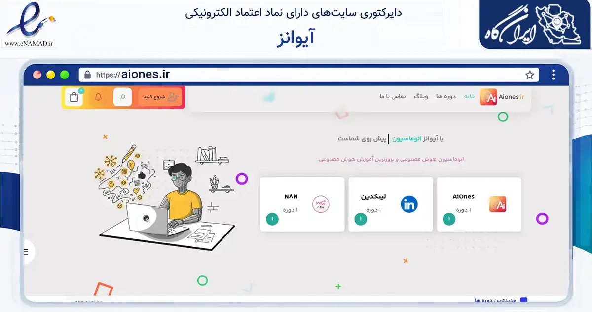صفحه اصلی سایت آیوانز به نشانی aiones.ir که در زمینه فناوری اطلاعات، ارتباطات و دیجیتال با مرکزیت اصفهان فعالیت دارد.
