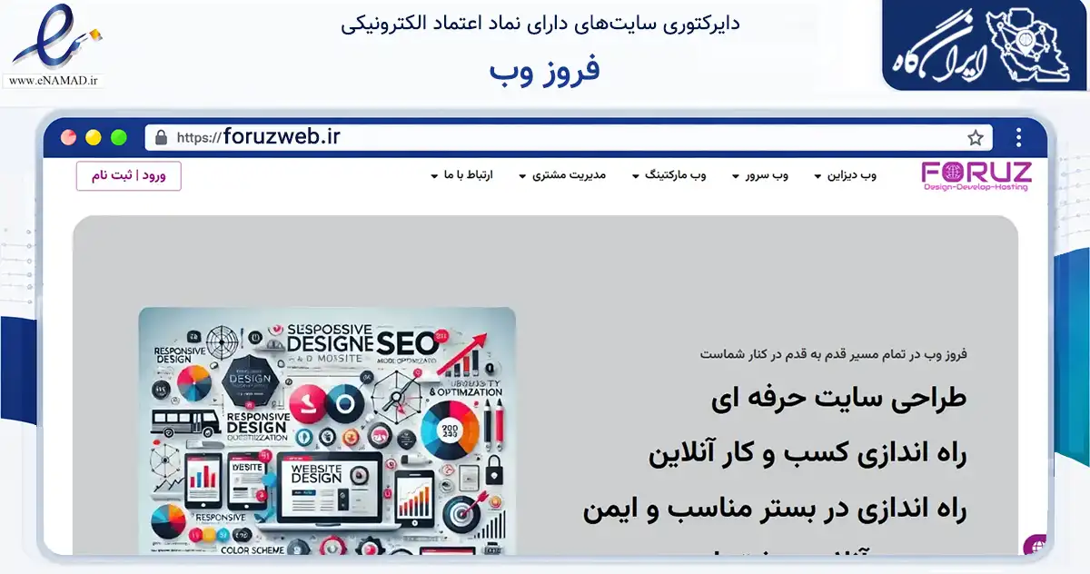 صفحه اصلی سایت فروز وب به نشانی foruzweb.ir که در زمینه فناوری اطلاعات، ارتباطات و دیجیتال با مرکزیت شمیرانات فعالیت دارد.