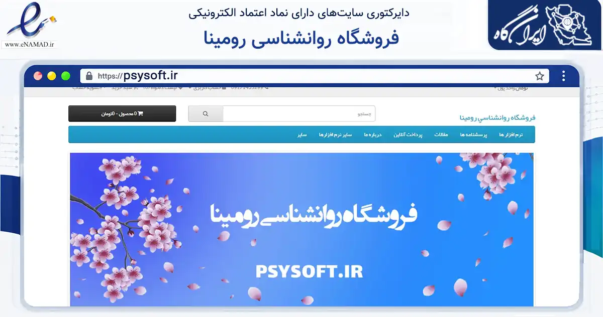 صفحه اصلی سایت فروشگاه روانشناسی رومینا به نشانی psysoft.ir که در زمینه فناوری اطلاعات، ارتباطات و دیجیتال با مرکزیت بیرجند فعالیت دارد.