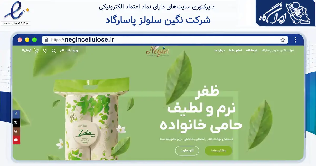 صفحه اصلی سایت شرکت نگین سلولز پاسارگاد به نشانی negincellulose.ir که در زمینه سلامت، درمان و پزشکی با مرکزیت همدان فعالیت دارد.