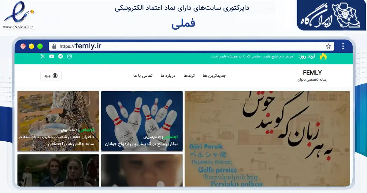 صفحه اصلی سایت فملی به نشانی femly.ir که در زمینه آموزش، فرهنگ و پژوهش با مرکزیت همدان فعالیت دارد.