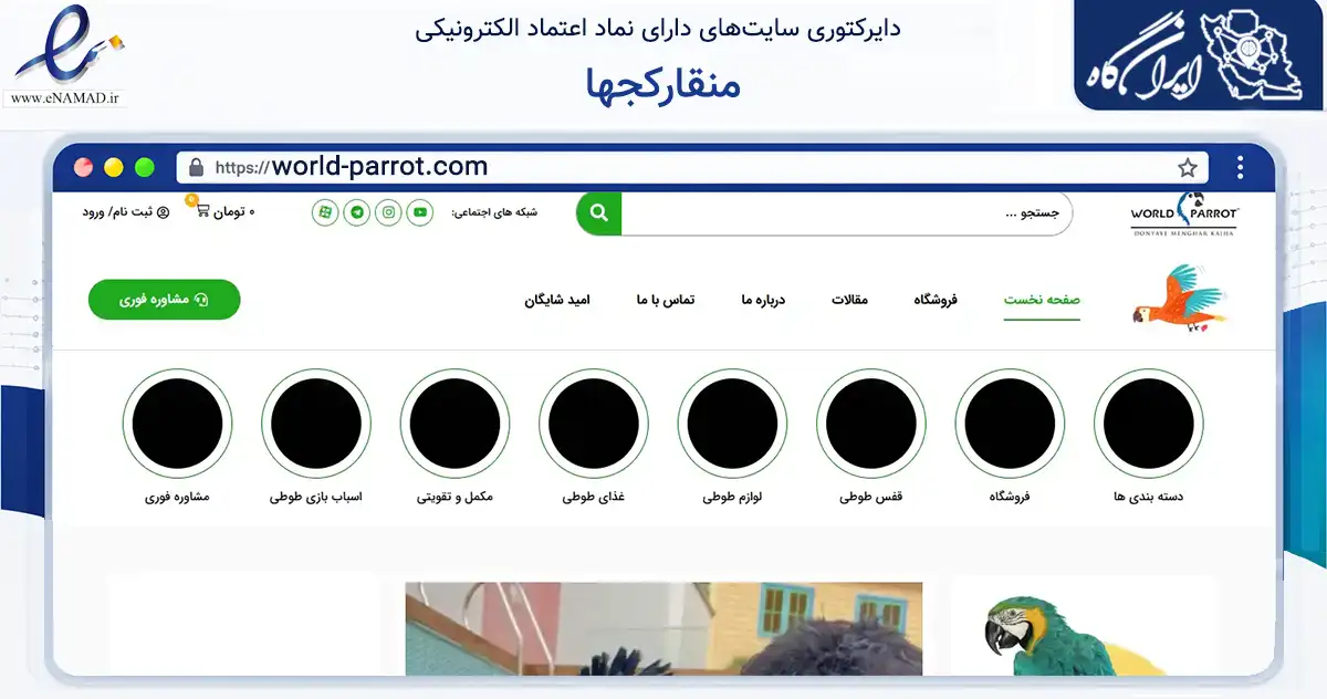 صفحه اصلی سایت منقارکجها به نشانی world-parrot.com که در زمینه آموزش، فرهنگ و پژوهش با مرکزیت ساوجبلاغ فعالیت دارد.
