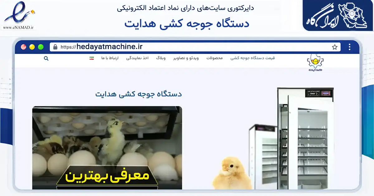 صفحه اصلی سایت دستگاه جوجه کشی هدایت به نشانی hedayatmachine.ir که در زمینه سایر خدمات و فعالیت‌ها با مرکزیت برخوار فعالیت دارد.
