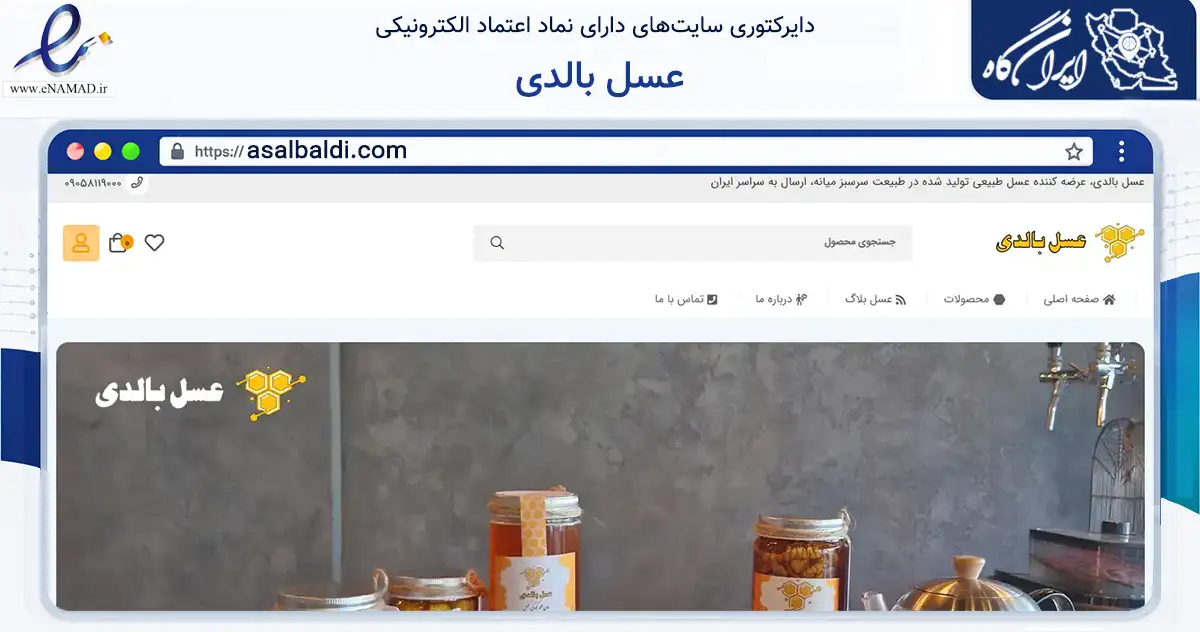 صفحه اصلی سایت عسل بالدی به نشانی asalbaldi.com که در زمینه تجارت، بازرگانی و تبلیغات با مرکزیت تهران فعالیت دارد.