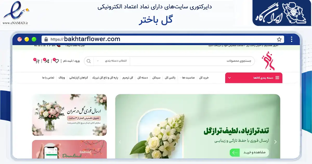 صفحه اصلی سایت گل باختر به نشانی bakhtarflower.com که در زمینه تجارت، بازرگانی و تبلیغات با مرکزیت تهران فعالیت دارد.