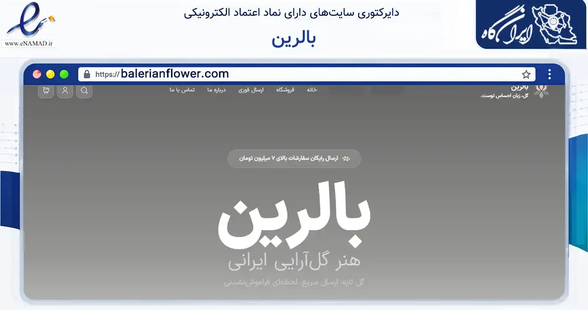 صفحه اصلی سایت بالرین به نشانی balerianflower.com که در زمینه تجارت، بازرگانی و تبلیغات با مرکزیت تهران فعالیت دارد.