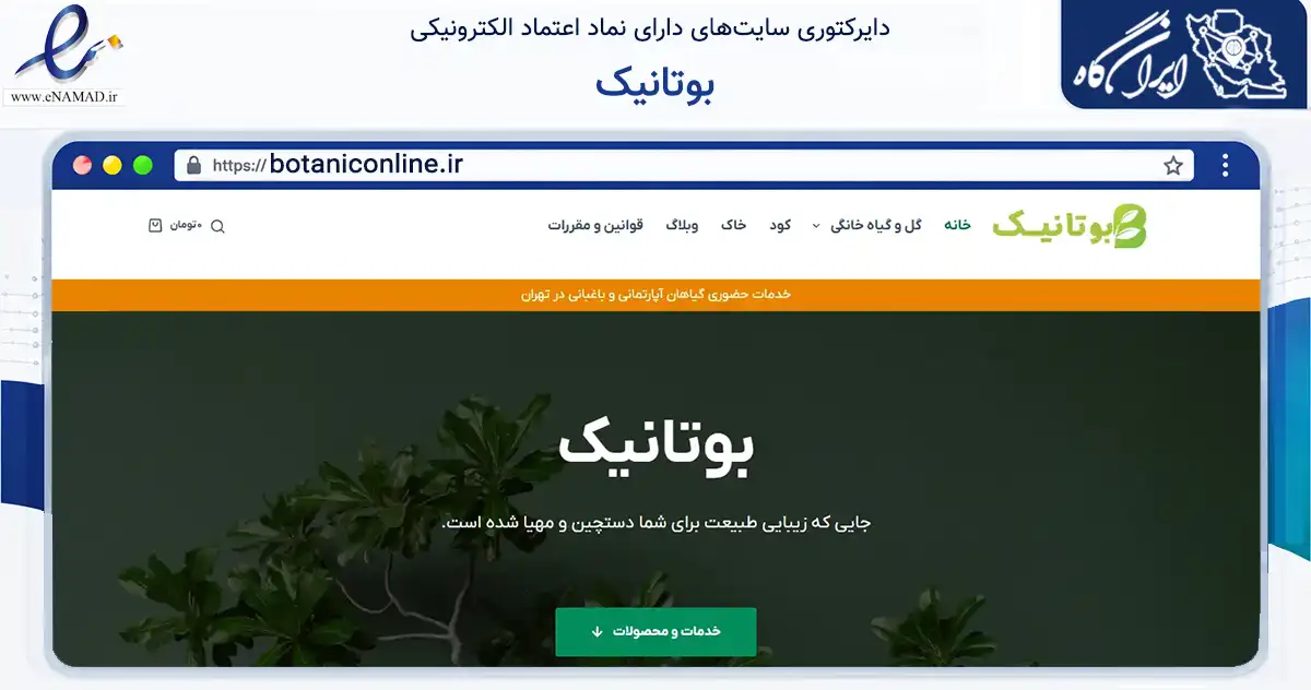 صفحه اصلی سایت بوتانیک به نشانی botaniconline.ir که در زمینه تجارت، بازرگانی و تبلیغات با مرکزیت تهران فعالیت دارد.
