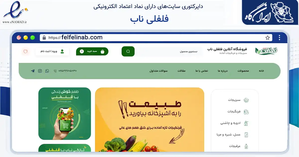 صفحه اصلی سایت فلفلی ناب به نشانی felfelinab.com که در زمینه تجارت، بازرگانی و تبلیغات با مرکزیت قم فعالیت دارد.