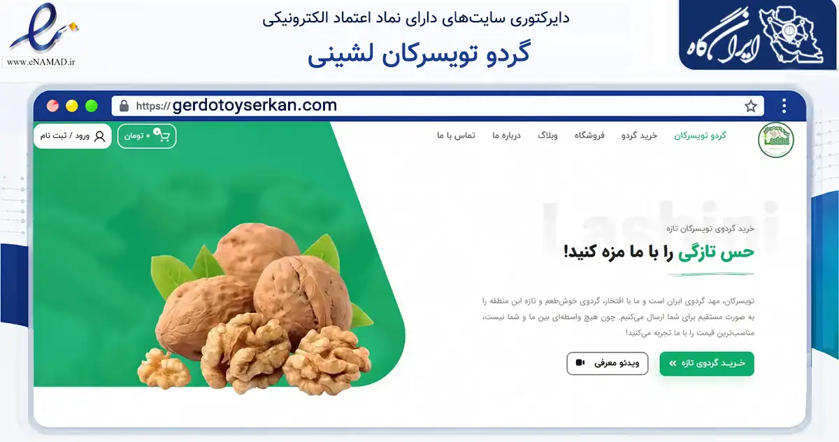 صفحه اصلی سایت گردو تویسرکان لشینی به نشانی gerdotoyserkan.com که در زمینه تجارت، بازرگانی و تبلیغات با مرکزیت تویسرکان فعالیت دارد.