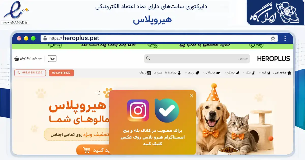 صفحه اصلی سایت هیروپلاس به نشانی heroplus.pet که در زمینه تجارت، بازرگانی و تبلیغات با مرکزیت قزوین فعالیت دارد.