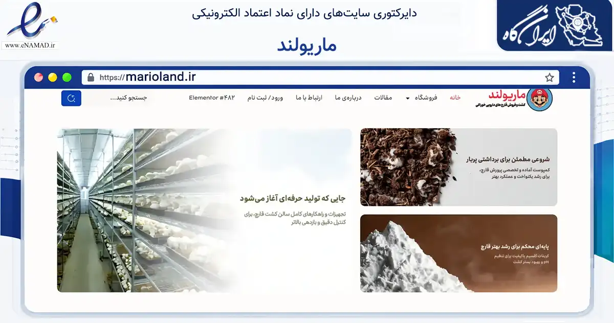 صفحه اصلی سایت ماریولند به نشانی marioland.ir که در زمینه تجارت، بازرگانی و تبلیغات با مرکزیت اراک فعالیت دارد.