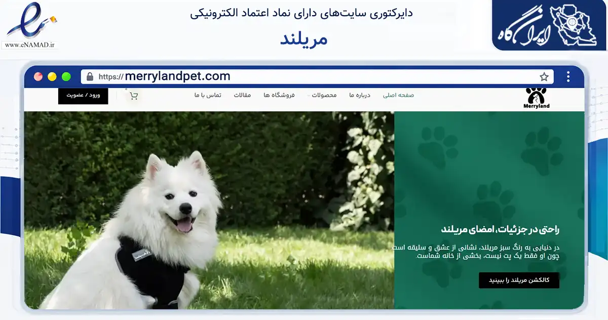 صفحه اصلی سایت مریلند به نشانی merrylandpet.com که در زمینه تجارت، بازرگانی و تبلیغات با مرکزیت فردیس فعالیت دارد.