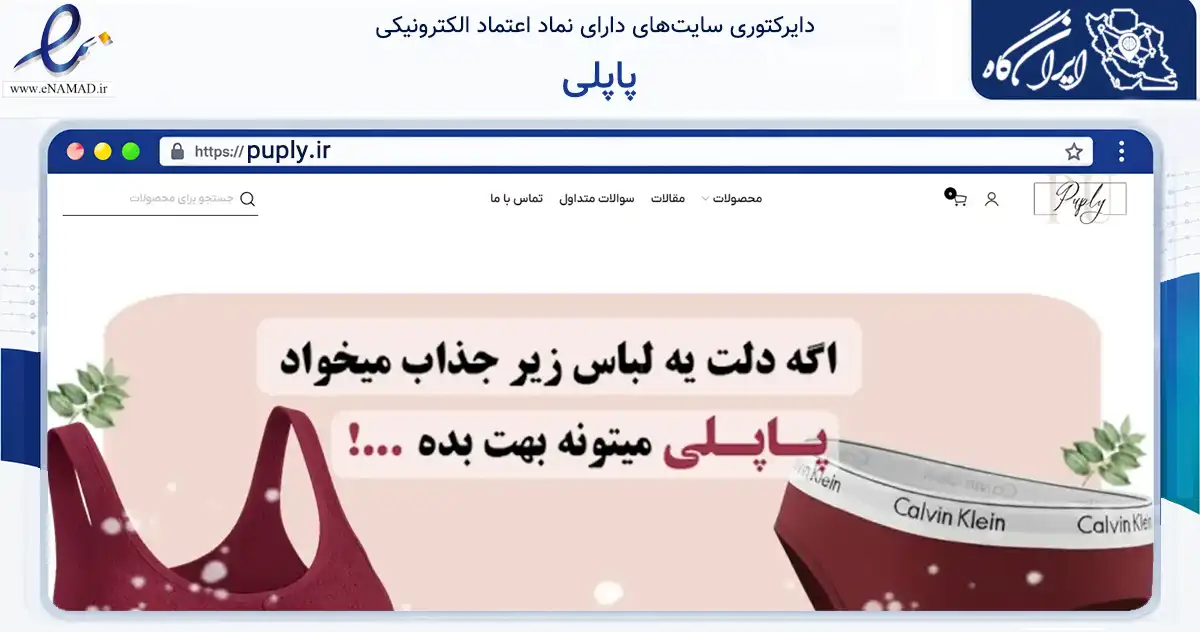 صفحه اصلی سایت پاپلی به نشانی puply.ir که در زمینه تجارت، بازرگانی و تبلیغات با مرکزیت ری فعالیت دارد.